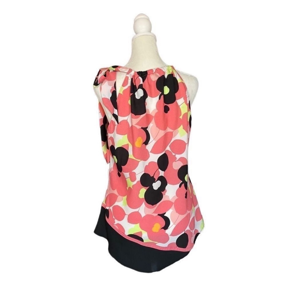 New York & Co Pink Black Halter Shoulder Tie Handkerchief Hem Asymmetrical Top